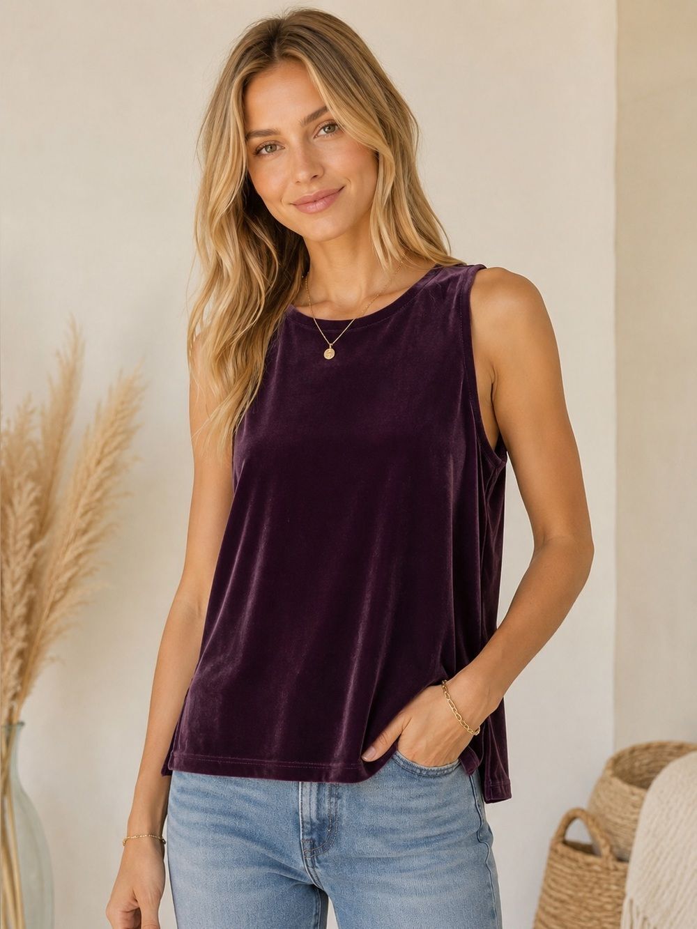 J. Jill Purple Velvet Tank Top Classic Sleeveless Design